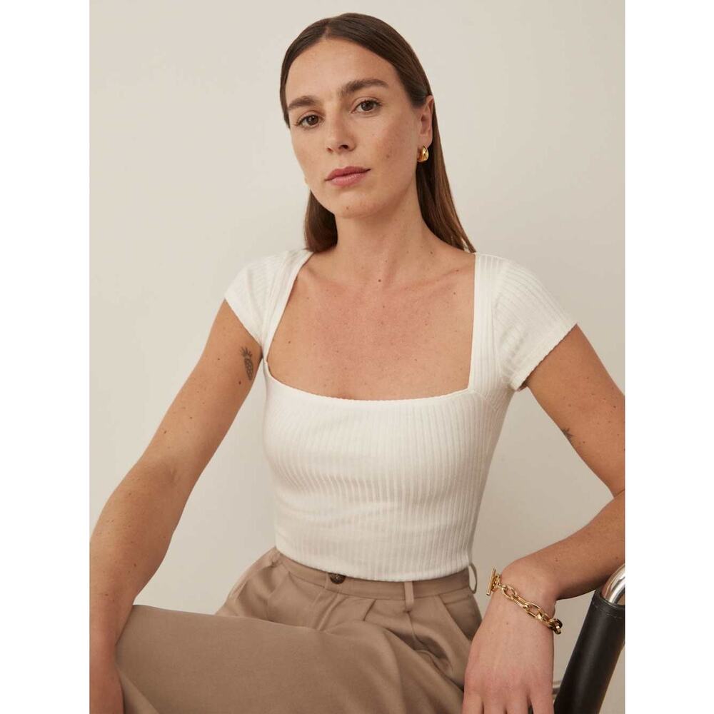 Reformation Bardot Ribbed Knit Top